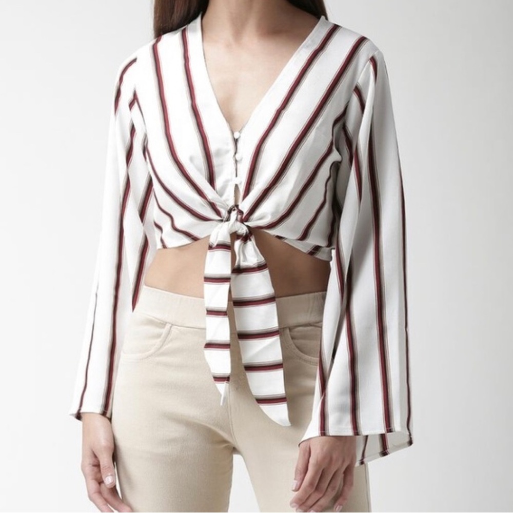 Forever 21 Striped Tie cropped Blouse